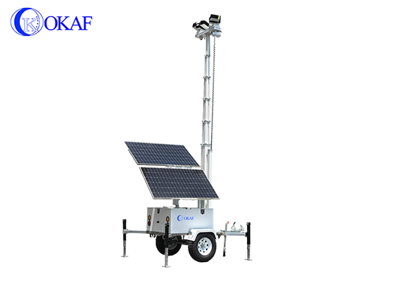 Netzunabhängiges, solarbetriebenes, mobiles Überwachungssystem, 12 m Teleskopmast, Solar-CCTV-Sicherheitsanhänger für die Baustelle